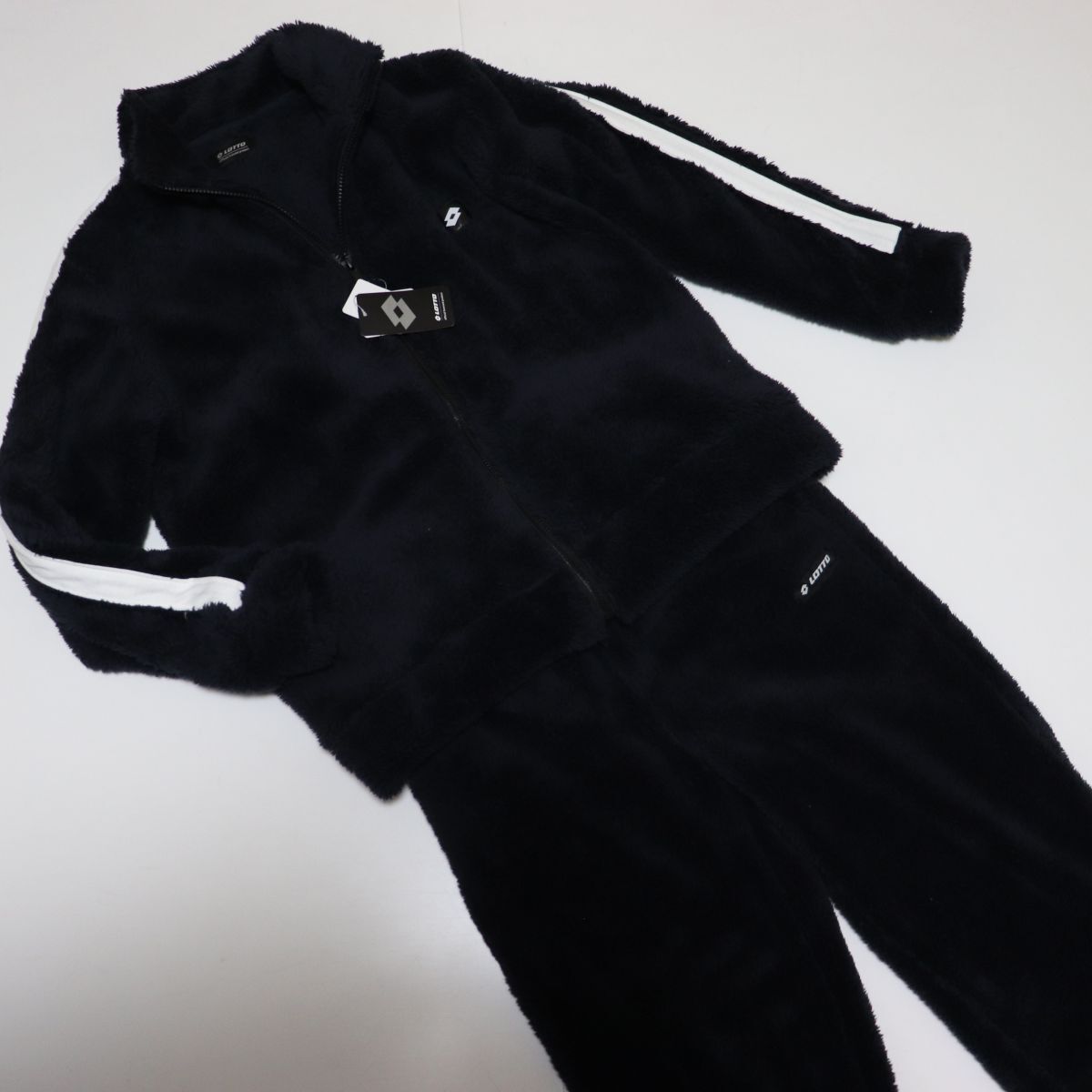 ★LOTTO ロット 新品 メンズ 裏起毛 ボア ジャケット ロングパンツ 上下セット スーツ SET 紺 XLサイズ[SET28466DA-67-LL] 一 五 参★QWER_画像1