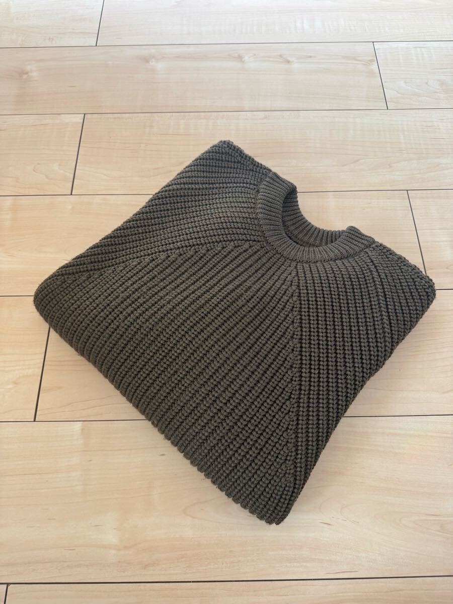 BATONER／バトナー シグネチャークルーネックニット畦編みセーターサイズ2（M）オリーブブラウン奥山メリノス_画像2