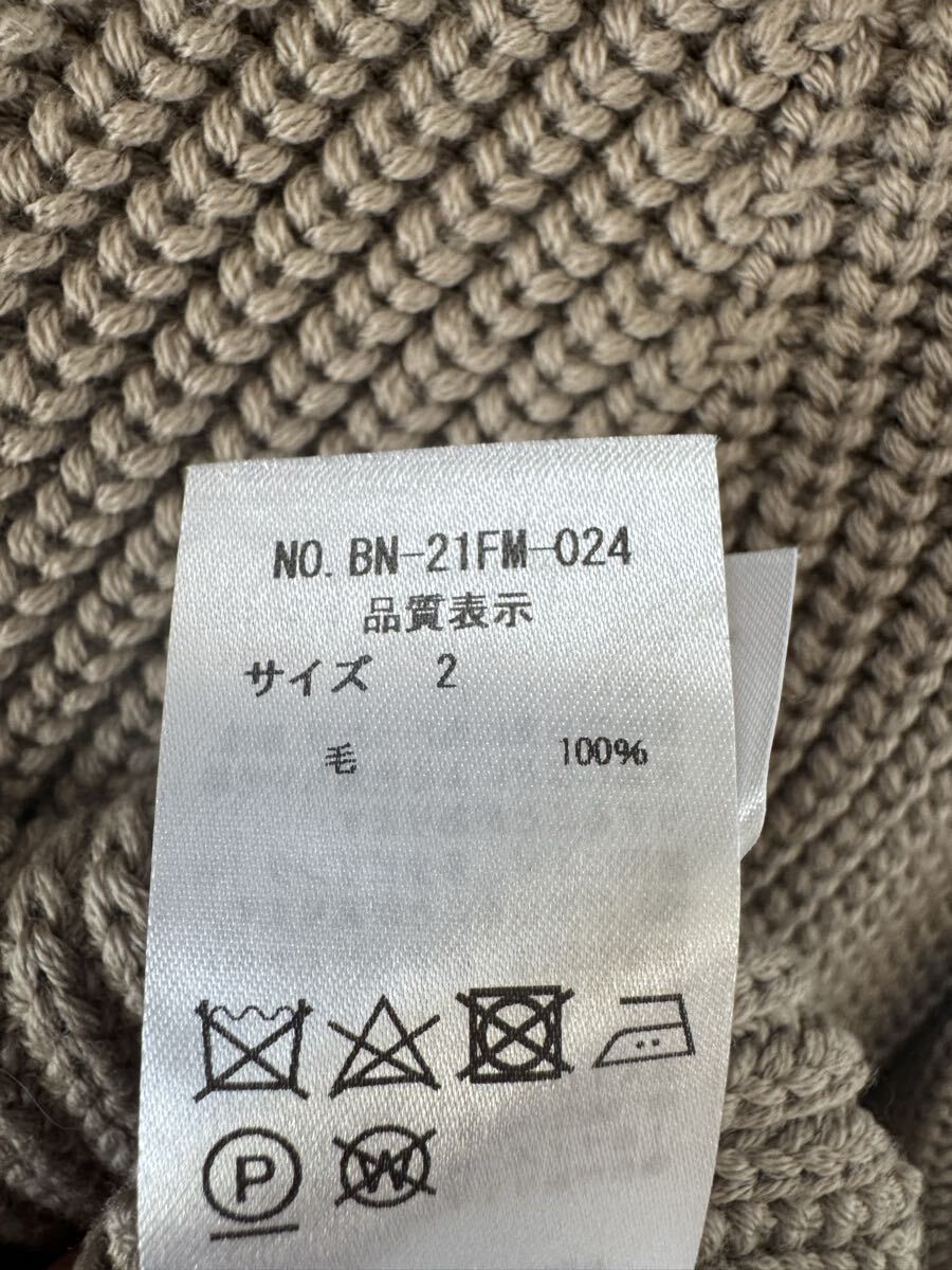 バトナー／BATONERシグネチャータートルネックニット畦編みセーターサイズ2（M）試着のみベージュグレージュ奥山メリノス_画像5