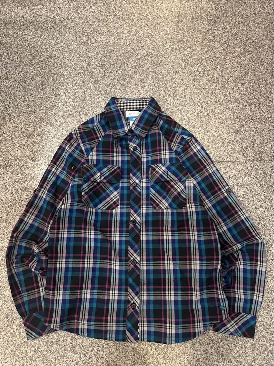 Columbia 中国製 M 長袖シャツ チェックシャツ 柄物 コロンビア ダブルポケット トップス シャツ shirts チェック 長袖 古着 ユーズド _画像1