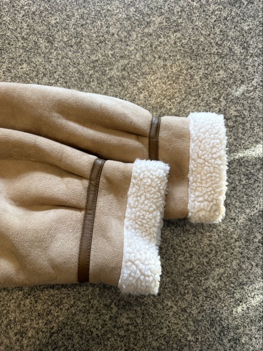 ムートンジャケット B-3 中国製 M フライトジャケット アウター ジップアップ トップス ベージュ フェイクレザー 襟ボア 古着 USED _画像6