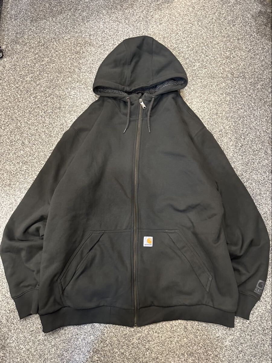 Carhartt カーハート 2XL ベトナム製 パーカー ジップアップ 裏地ボア ジップパーカー フーディー オーバーサイズ トップス 防寒 古着 USED_画像1
