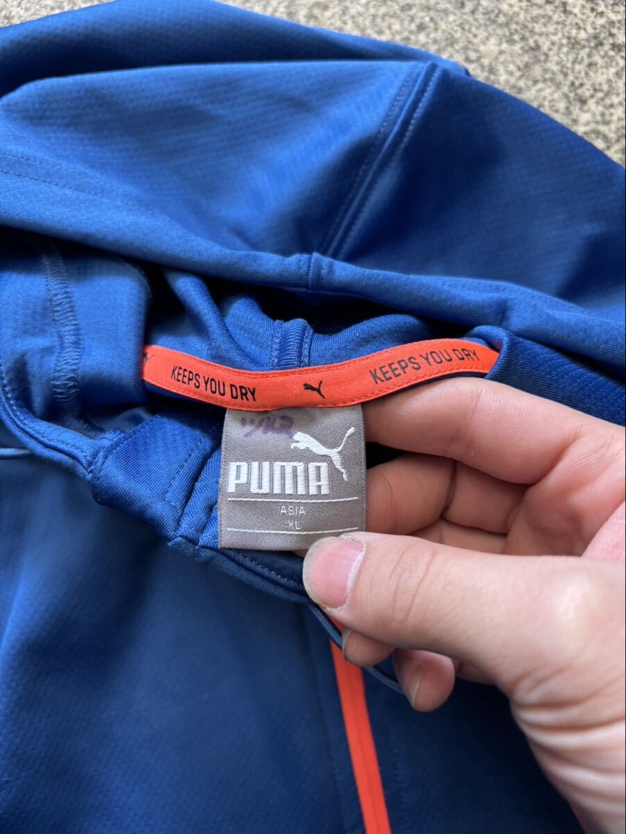 PUMA プーマ XL スポーツウェア ジャージ ジップパーカー ジップアップ トップス フーディ パーカー 青 ブルー オーバーサイズ 古着 USED_画像3