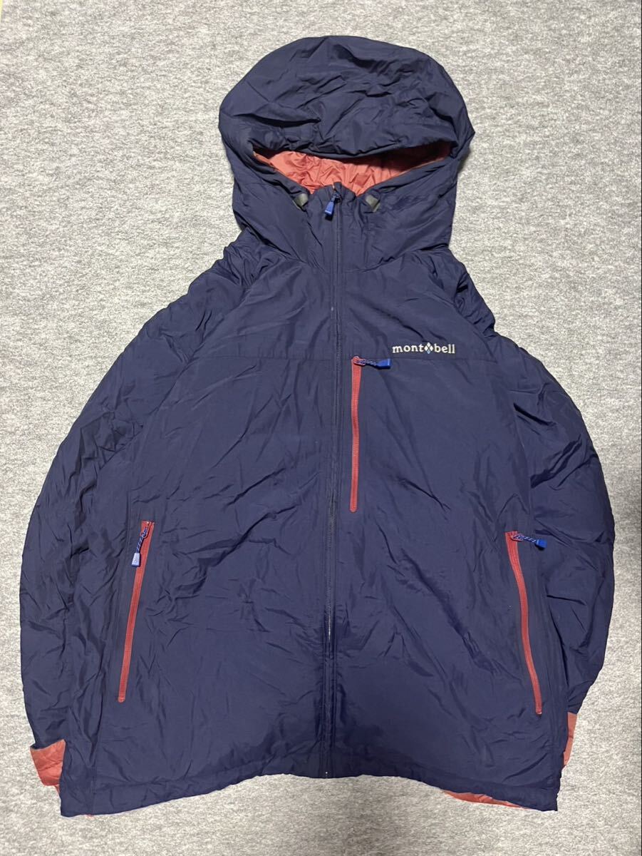 mont-bell モンベル XL ダウンジャケット リバーシブル ナイロンジャケット アウトドア ジップアップ マウンテンパーカー 防寒 古着 USED _画像1