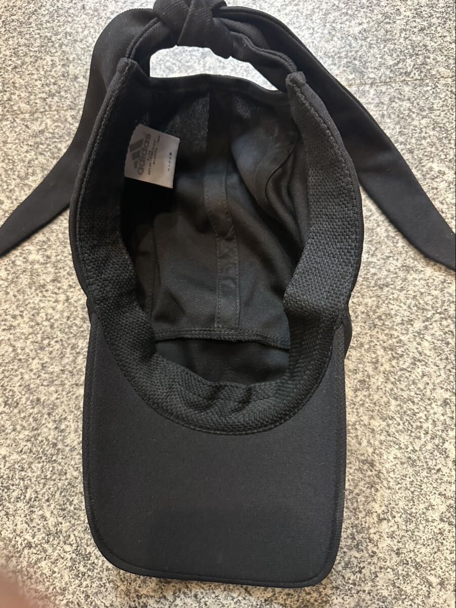 adidas アディダス ベトナム製 FREE フリーサイズ キャップ 帽子 ワンポイントロゴ スポーツ ランニング ウォーキング ブラック 古着 USED_画像4