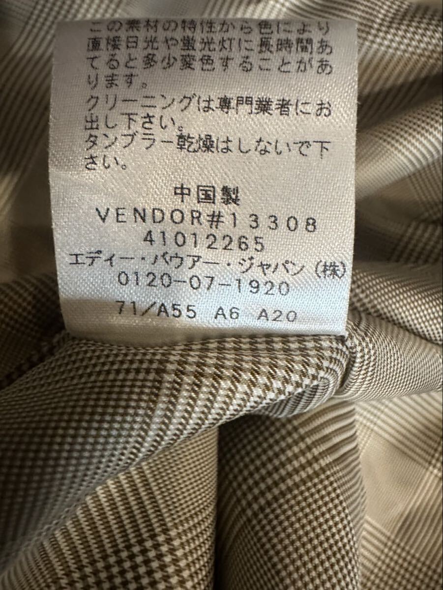 EDDIE BAUER エディーバウアー XL ステンカラーコート ロングコート 裏地チェック アウター 比翼ボタン ベージュ 無地 オールド 古着 USED _画像8