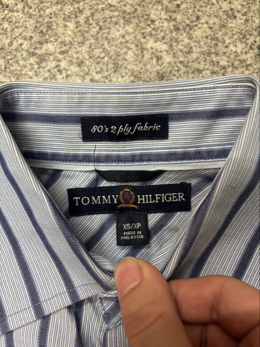 TOMMY HILFIGER トミーヒルフィガー XS マレーシア製 長袖シャツ ストライプシャツ 柄シャツ トップス コットン オールド 古着 ユーズド _画像3