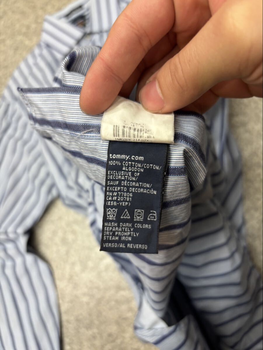 TOMMY HILFIGER トミーヒルフィガー XS マレーシア製 長袖シャツ ストライプシャツ 柄シャツ トップス コットン オールド 古着 ユーズド _画像4