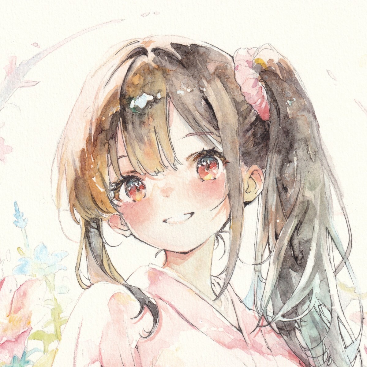 B5[ акварельная живопись ]* цветок ..* исходная картина ручные иллюстрации оригинал симпатичный аналог девочка 