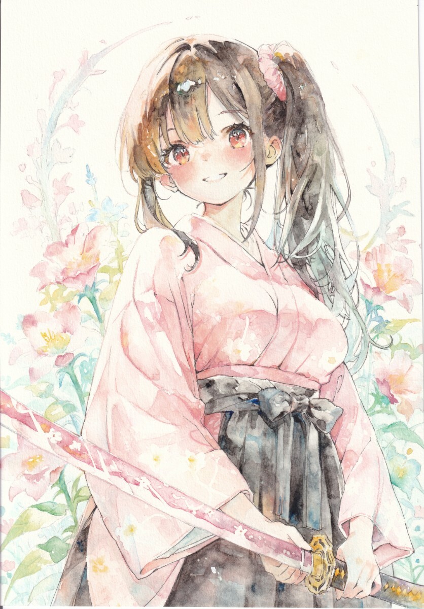 B5[ акварельная живопись ]* цветок ..* исходная картина ручные иллюстрации оригинал симпатичный аналог девочка 