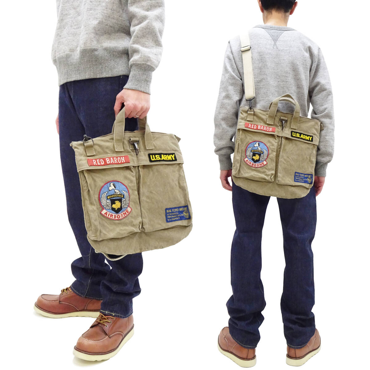 トイズマッコイ キャンバス ヘルメットバッグ TMA2524 スヌーピー x 米陸軍空挺部隊 バッグ ショルダーバッグ 041 カーキ TOYS McCOY 新品_画像10