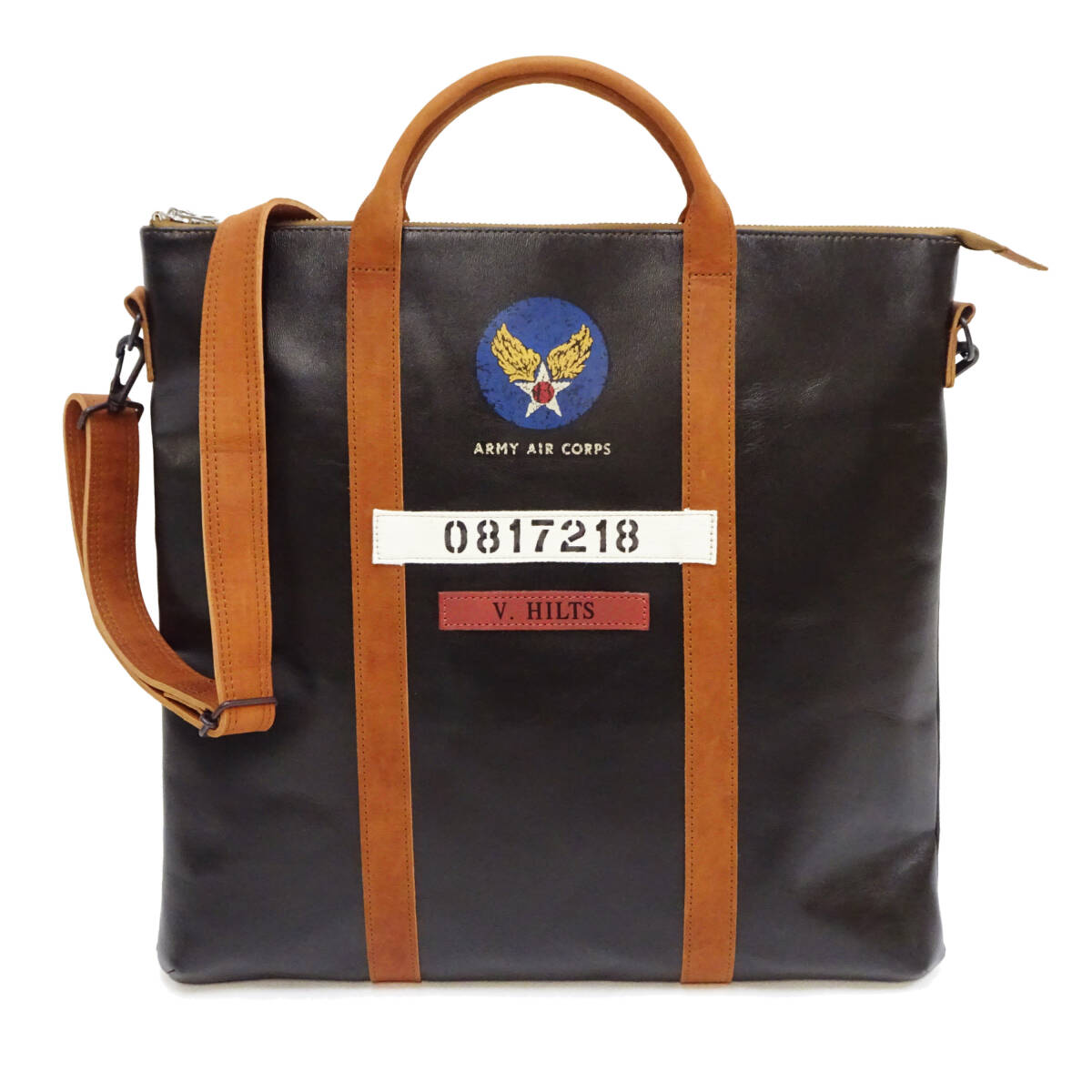 トイズマッコイ レザー ヘルメットバッグ TMA2521 スティーブ・マックイーン 大脱走モチーフ V.HILTS 本革 シールブラウン TOYS McCOY 新品_画像1