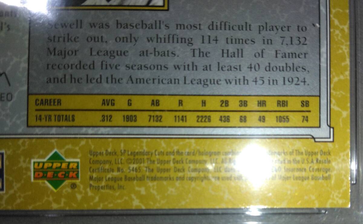 Joe Sewell　ジョー・シーウェル　2001 sp Legendary cuts 19/55　サインカード_画像3