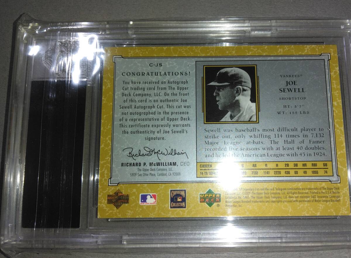 Joe Sewell　ジョー・シーウェル　2001 sp Legendary cuts 19/55　サインカード_画像2