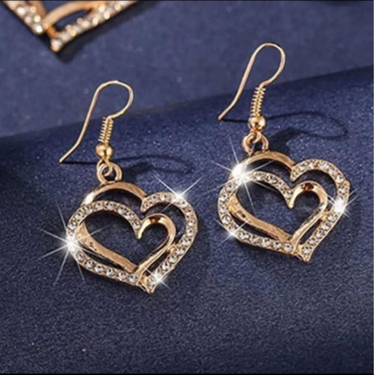 ネックレス ジュエリー アクセサリー ゴールド3点ジルコニア かわいい ピアス ブレスレットネックレス ハート_画像5