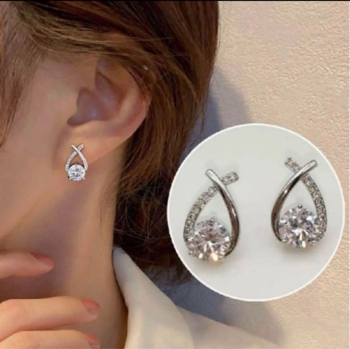 ピアス シルバージルコニア キラキラ おしゃれかわいい 18kコーティング クロス キュービックジルコニア 大粒 大人 ティアドロップピアス _画像1