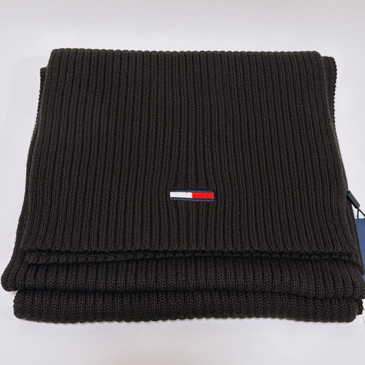 TOMMY JEANS トミージーンズ コットンマフラー ブラック ロゴ刺繍 新品未使用 AM0AM10407_画像3