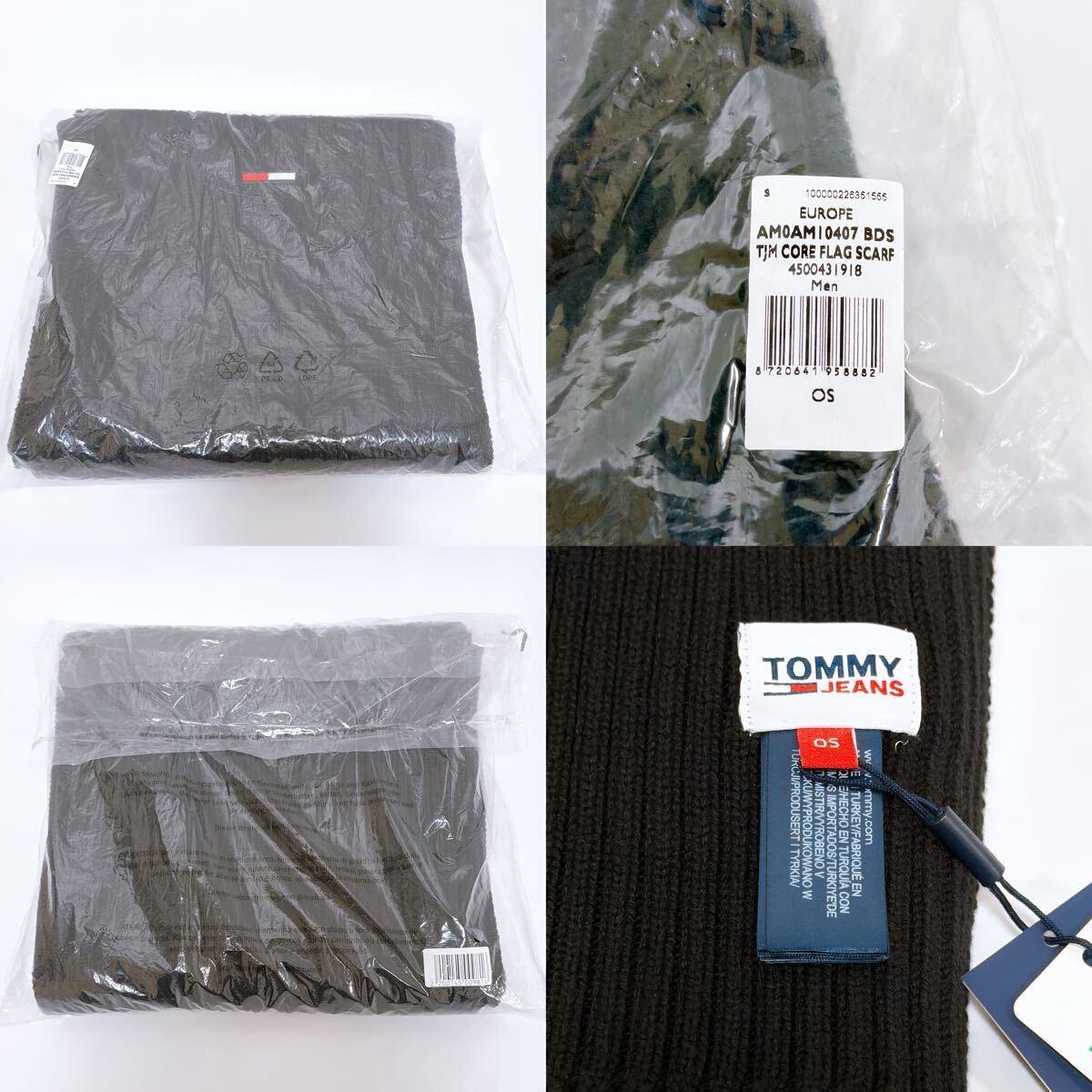 TOMMY JEANS トミージーンズ コットンマフラー ブラック ロゴ刺繍 新品未使用 AM0AM10407_画像9