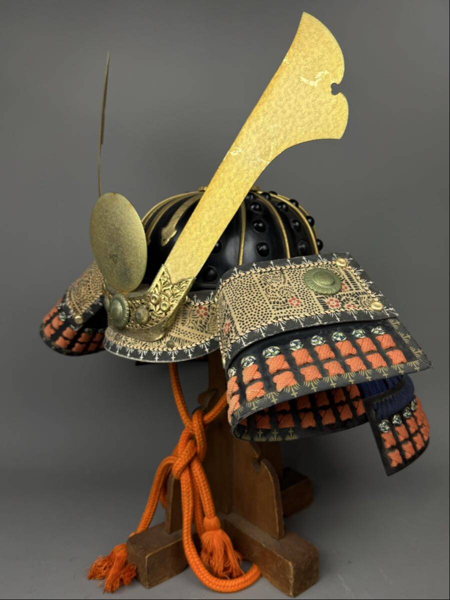 本時代 兜 鎧 武具 鎧兜 十間筋星兜 等身大 変わり兜 鉄製 古美術品 骨董 飾物 鉄兜 時代武具 豪華絢爛 ※一式同時出品中_画像6