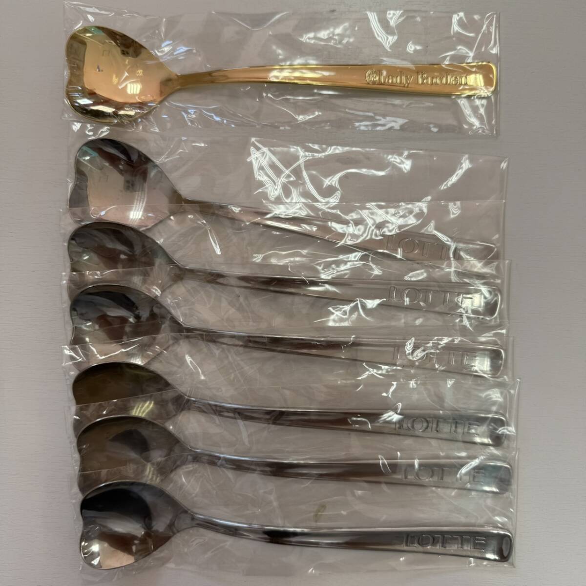 【10466】LOTTE ロッテ Lady Borden レディーボーデン ハート形 スプーン ゴールド シルバー_画像1