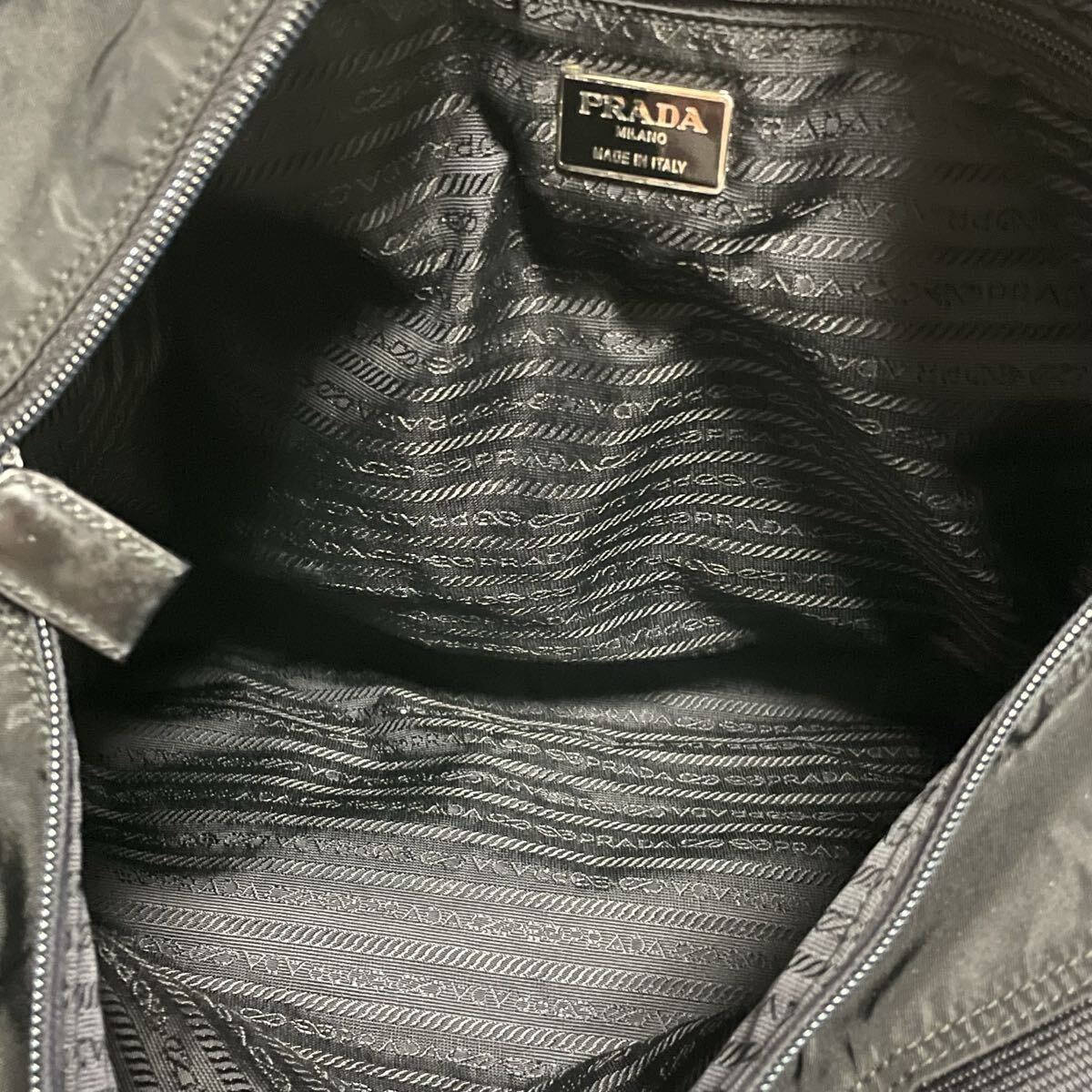 1 иен старт! превосходный товар PRADA Prada нейлон большая сумка треугольник Logo te Hsu to сумка на плечо черный NEROpokono большая вместимость 