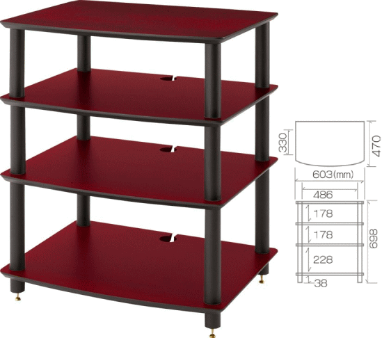 HF04DB 棚板ダークチェリー支柱ブラックオーディオラック Sound Magic サウンドマジック_画像1