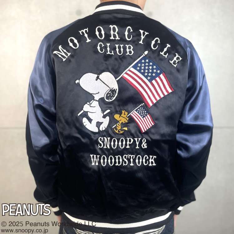 SNOOPY スヌーピーxFLAGSTAFFコラボリバーシブルスカジャン 453006 ブラック×シルバー L アメカジ バイカー バイク キャラクター PEANUTS_画像5