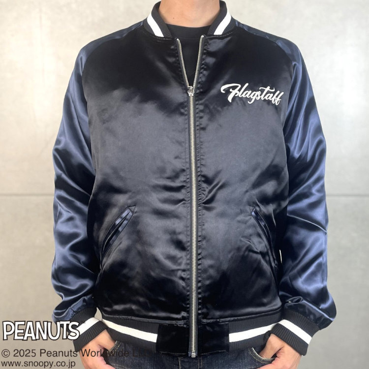 SNOOPY スヌーピーxFLAGSTAFFコラボリバーシブルスカジャン 453006 ブラック×シルバー L アメカジ バイカー バイク キャラクター PEANUTS_画像6