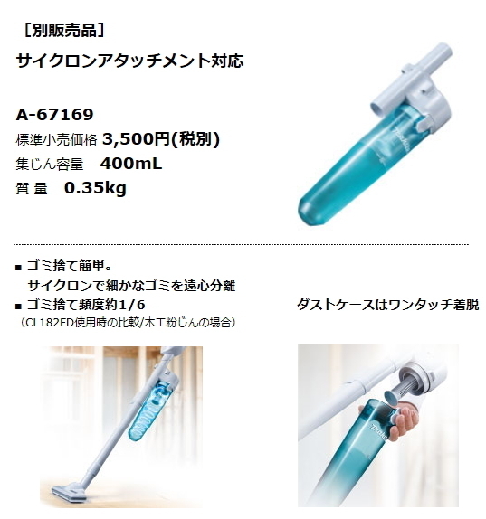 マキタ 充電式クリーナ CL108FDZW 本体のみ スライド式10.8V 新品 掃除機 コードレス_画像7