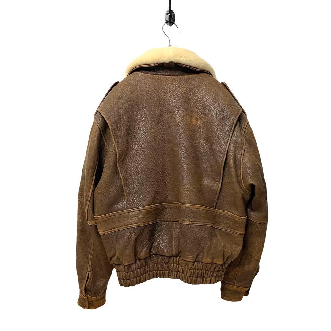 超美品!! Trad Man 90s vintage ヴィンテージ G1 フライトジャケット ライナー付き ボア襟脱着可能 ラムレザー 羊革 ブラウン 茶 L相当_画像4