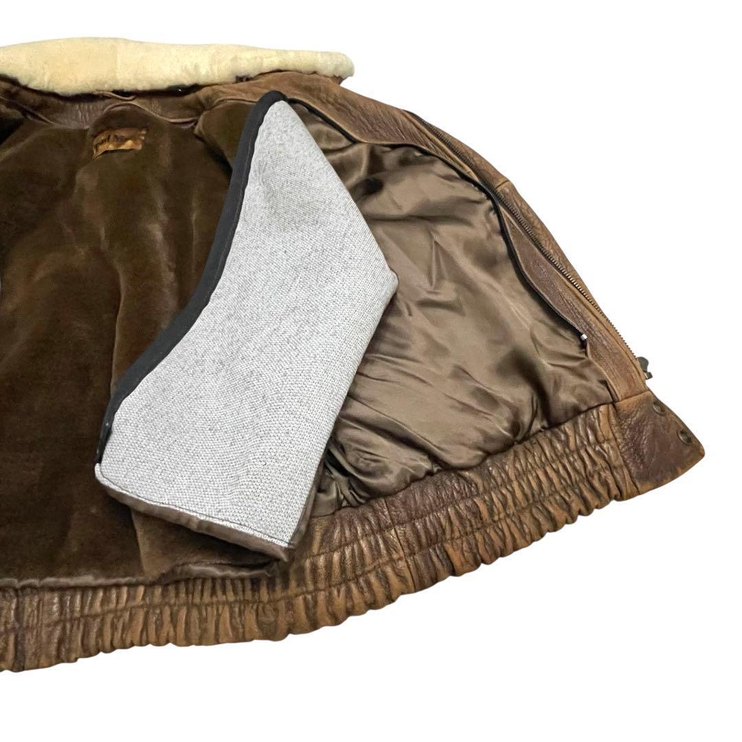超美品!! Trad Man 90s vintage ヴィンテージ G1 フライトジャケット ライナー付き ボア襟脱着可能 ラムレザー 羊革 ブラウン 茶 L相当_画像8