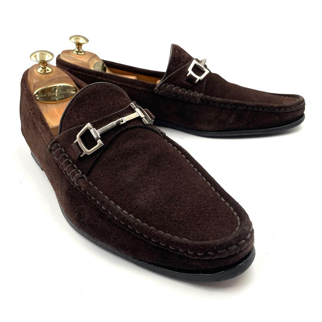 超美品!! GUCCI グッチ ホース ビット ローファー スウェード スエード レザー ブラウン 茶系 8 253303 _画像2