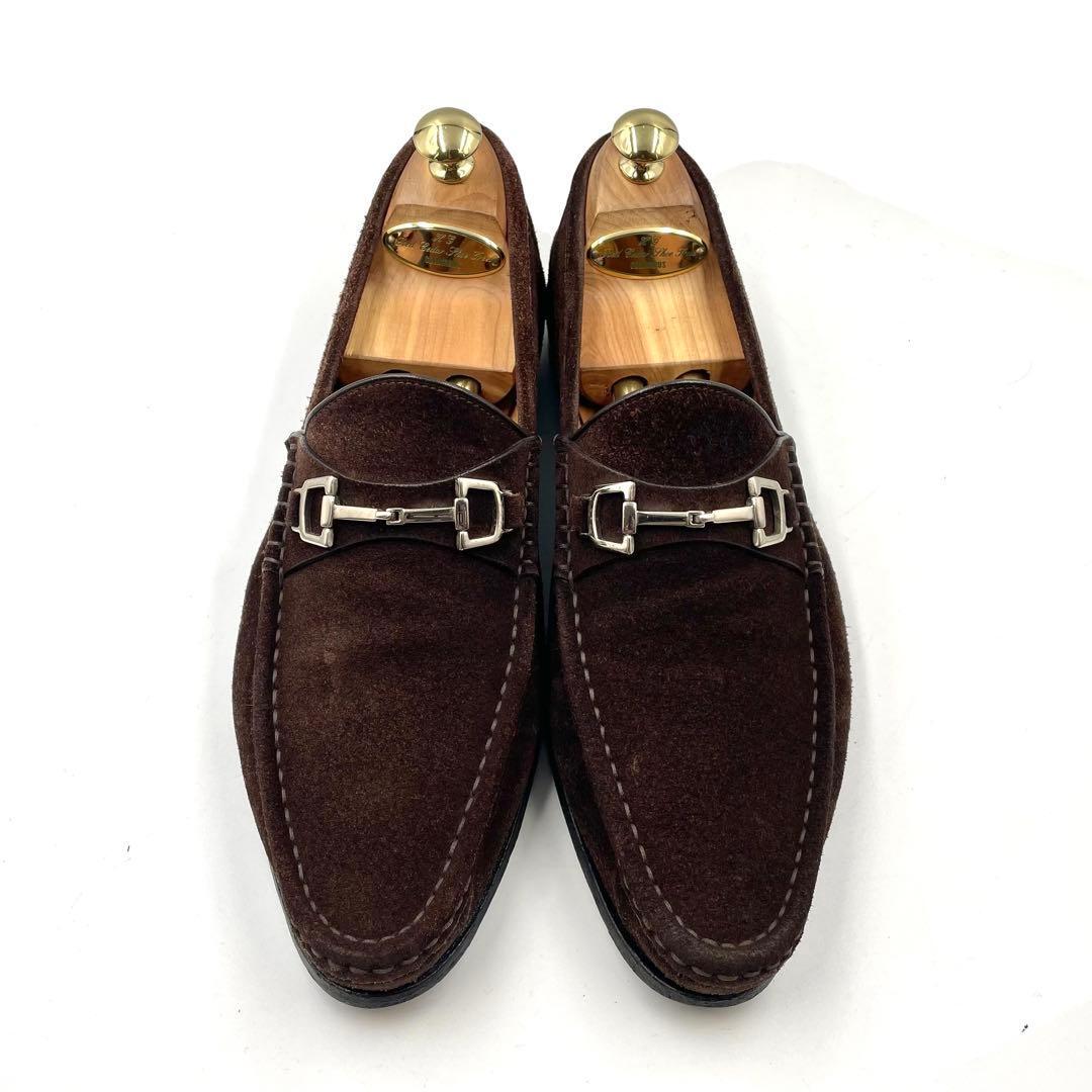 超美品!! GUCCI グッチ ホース ビット ローファー スウェード スエード レザー ブラウン 茶系 8 253303 _画像3