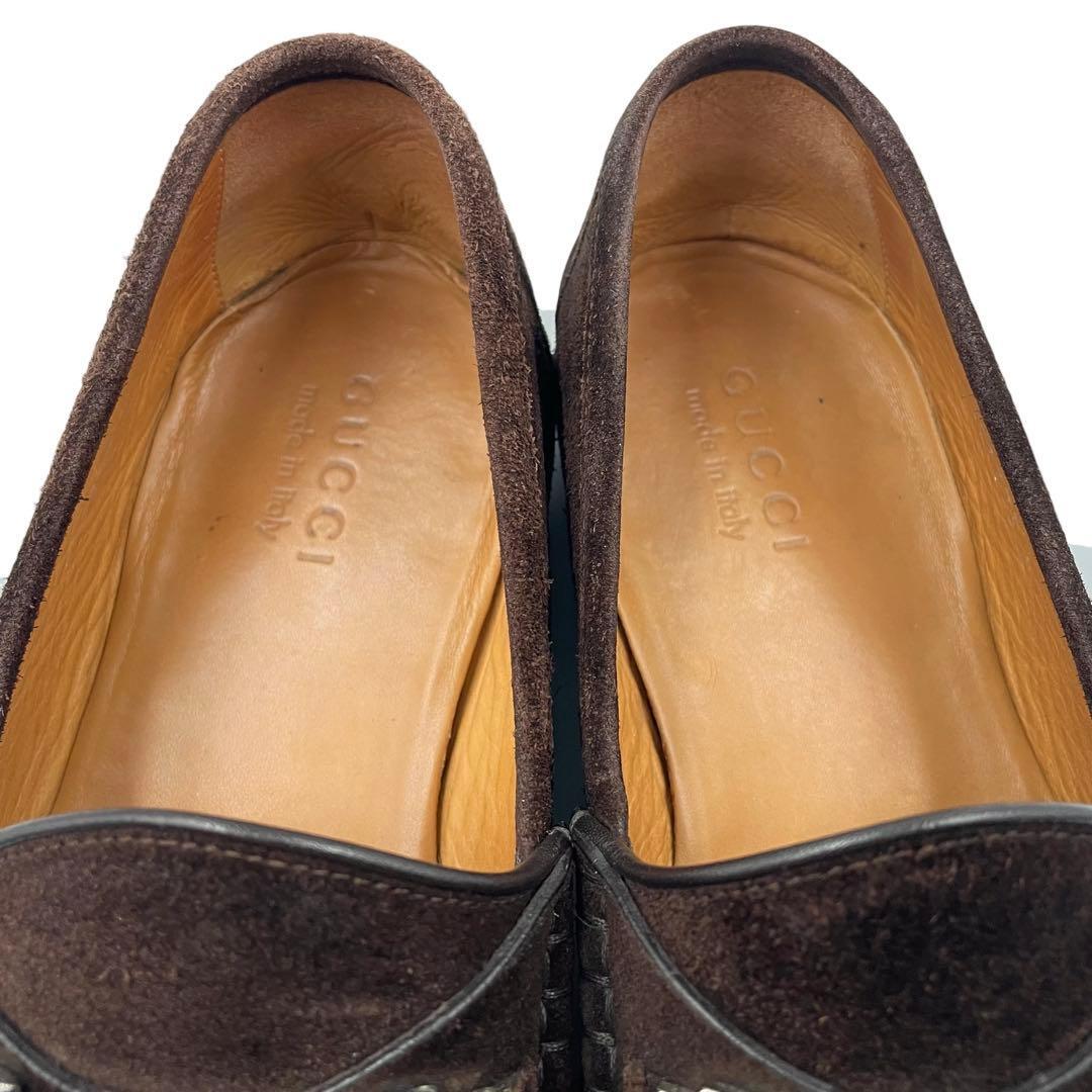 超美品!! GUCCI グッチ ホース ビット ローファー スウェード スエード レザー ブラウン 茶系 8 253303 _画像7