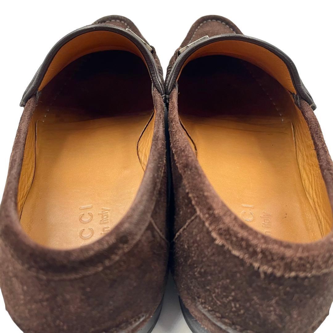 超美品!! GUCCI グッチ ホース ビット ローファー スウェード スエード レザー ブラウン 茶系 8 253303 _画像8