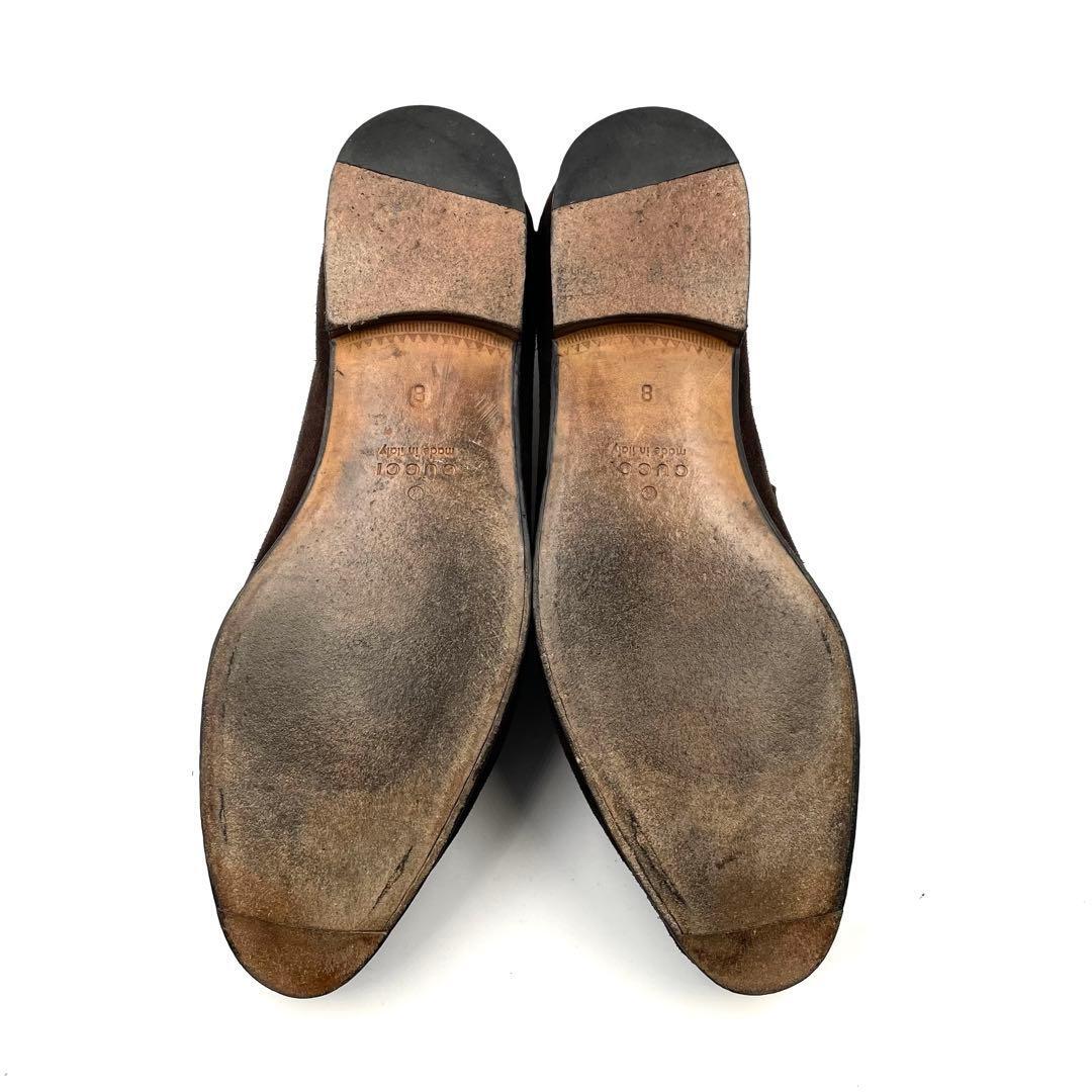 超美品!! GUCCI グッチ ホース ビット ローファー スウェード スエード レザー ブラウン 茶系 8 253303 _画像9