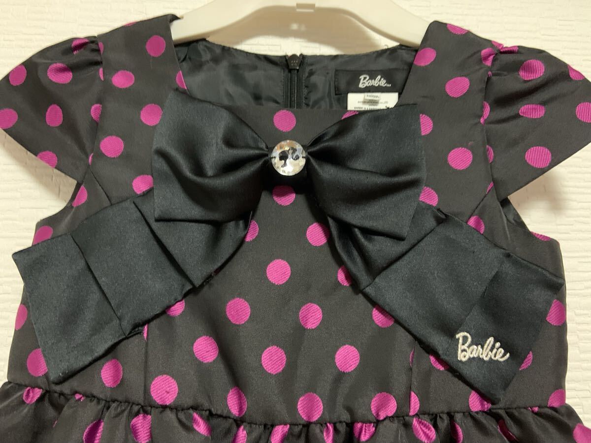 Barbieバービー 黒×ピンク ドットワンピ120 フォーマル/未使用 小花柄スカートアンダーパンツ付き130 2着セット_画像2