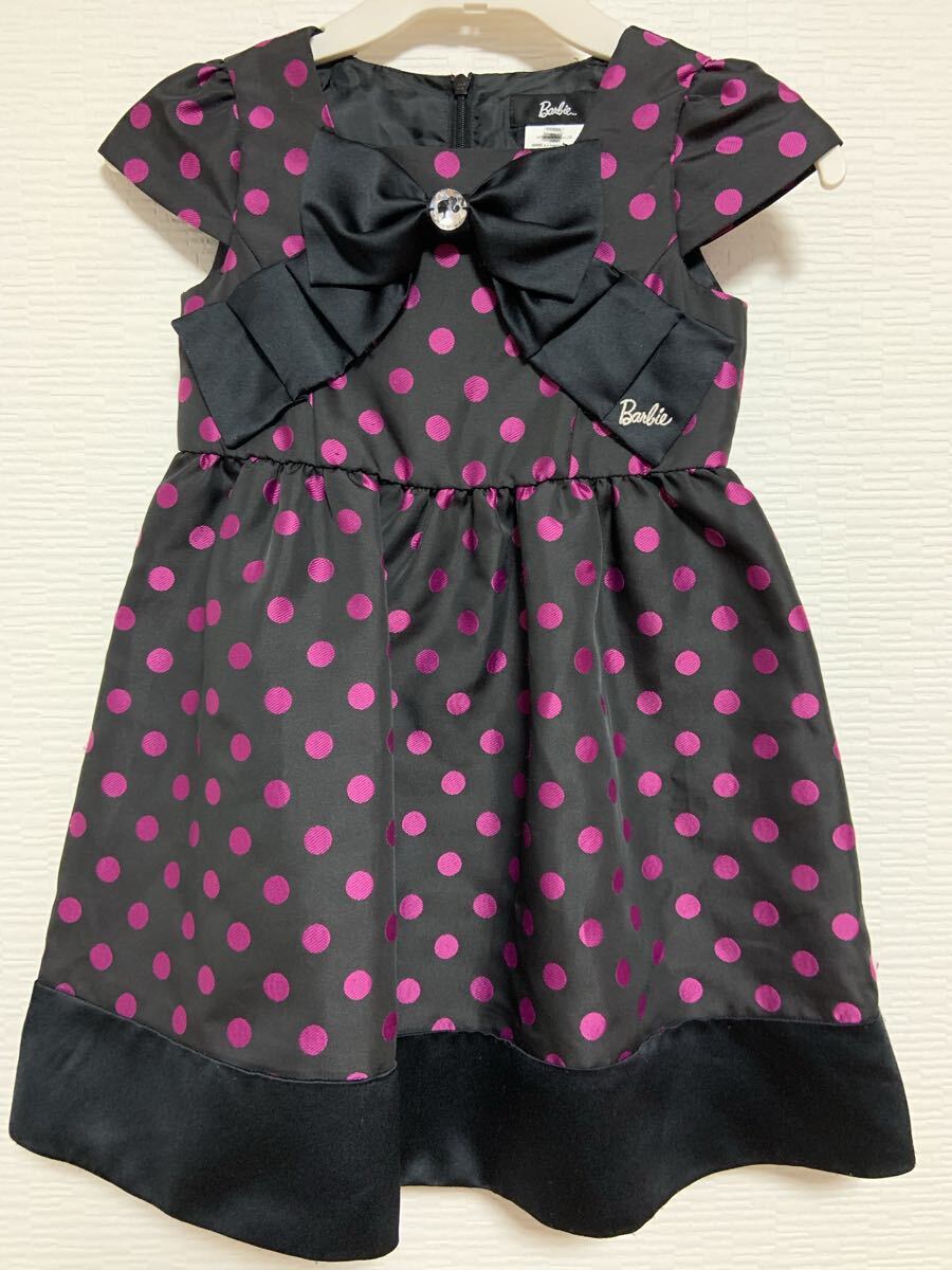 Barbieバービー 黒×ピンク ドットワンピ120 フォーマル/未使用 小花柄スカートアンダーパンツ付き130 2着セット_画像1