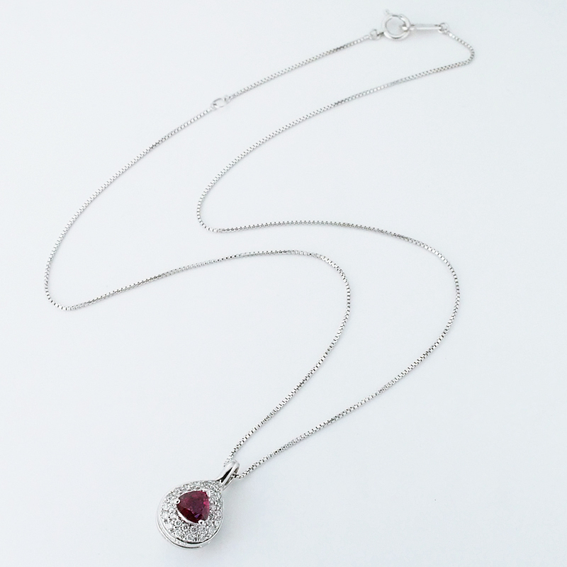 音羽屋■ ルビー/0.61ct ダイヤ/0.68ct K18WG ネックレス ソーティング付き 仕上済【中古】_画像2