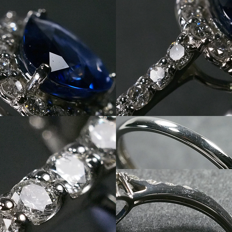 音羽屋■ スリランカ産 ロイヤルブルー サファイア/2.36ct ダイヤ/0.63ct Pt900 リング 13号 鑑別書付き 仕上済【中古】_画像6