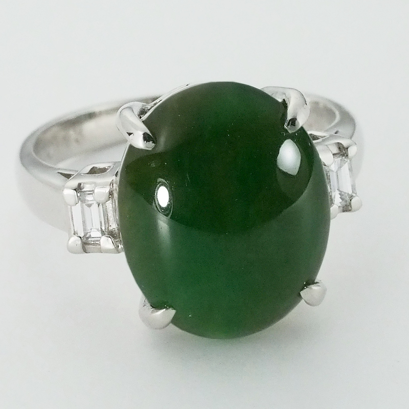 音羽屋■ 翡翠 ヒスイ/5.43ct ダイヤ/0.10ct Pt900 プラチナ デザイン リング 12号 鑑別書付き 仕上済【中古】_画像3