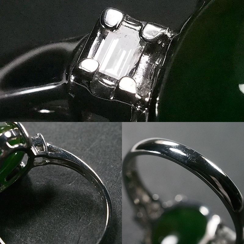 音羽屋■ 翡翠 ヒスイ/5.43ct ダイヤ/0.10ct Pt900 プラチナ デザイン リング 12号 鑑別書付き 仕上済【中古】_画像6