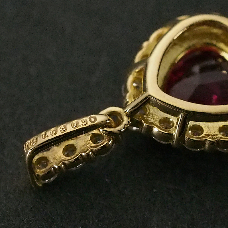 音羽屋■ ノーヒート 非加熱ルビー/1.03ct ダイヤ/0.30ct K18YG ペンダントトップ 鑑別書付き 仕上済【中古】_画像4