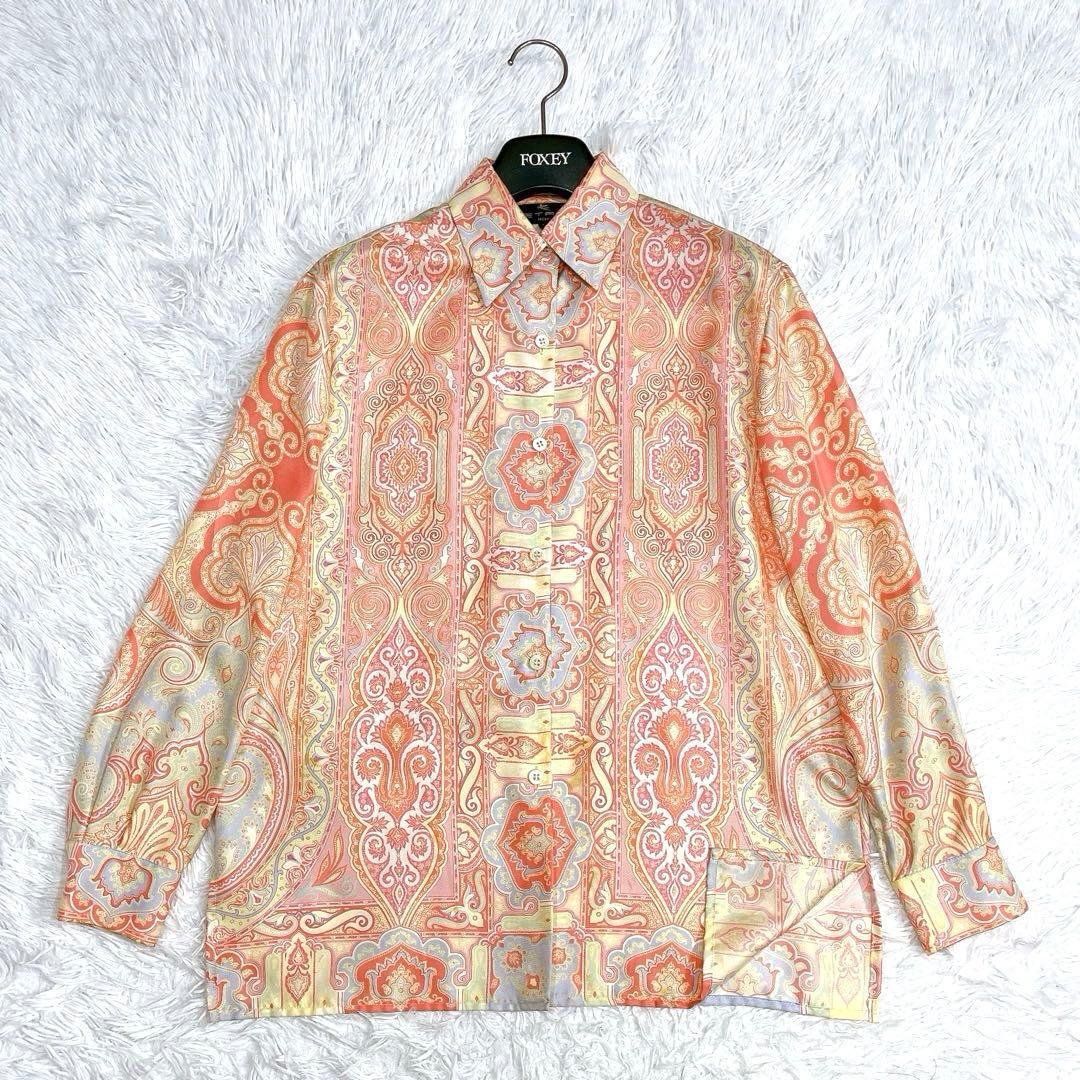 美品★ETRO★エトロ 絹シルク100% ペイズリー柄 長袖シャツ ブラウス サーモンピンク サイズ40_画像2