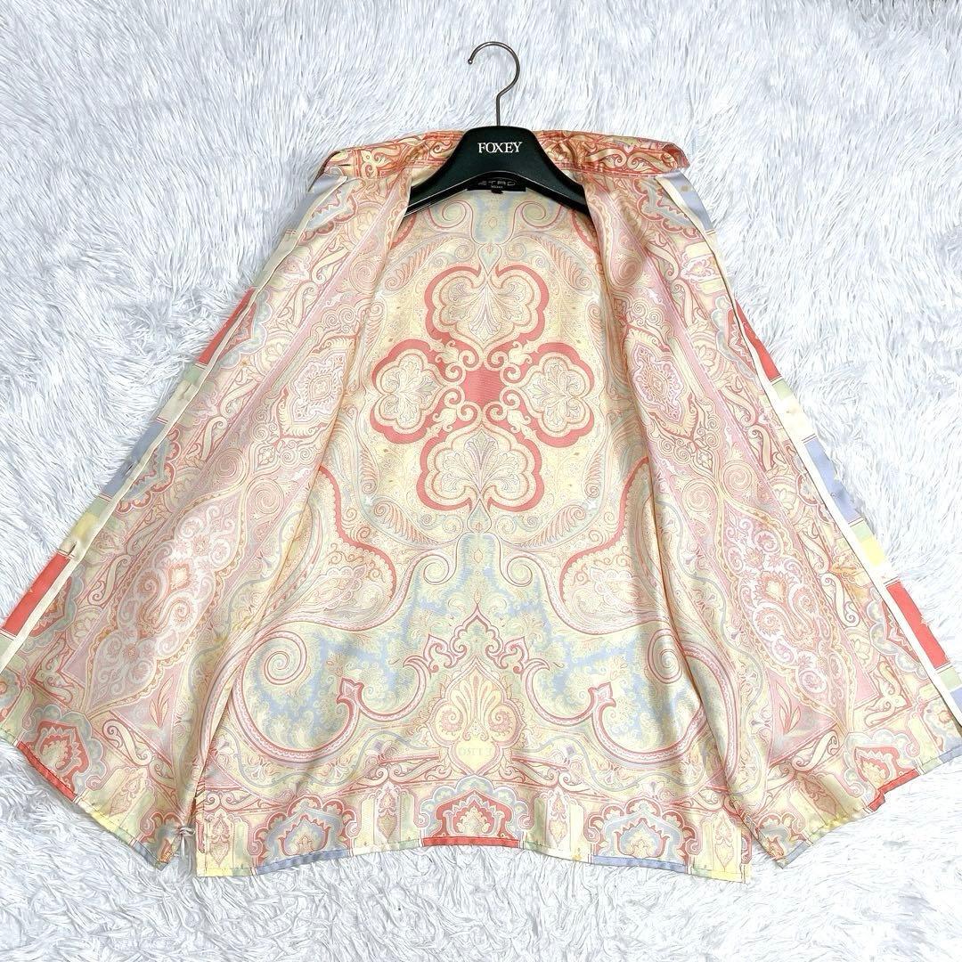 美品★ETRO★エトロ 絹シルク100% ペイズリー柄 長袖シャツ ブラウス サーモンピンク サイズ40_画像6