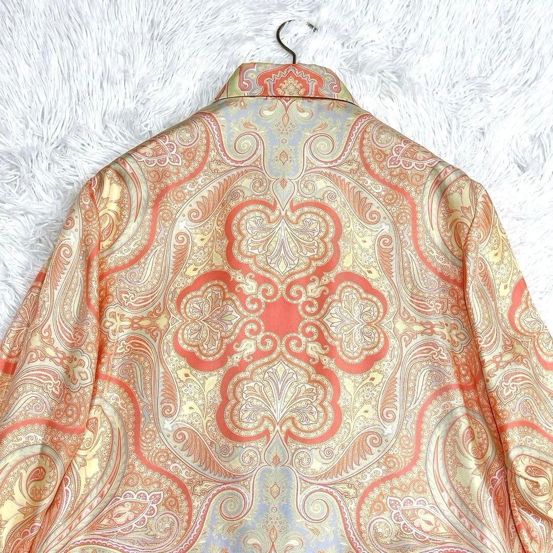 美品★ETRO★エトロ 絹シルク100% ペイズリー柄 長袖シャツ ブラウス サーモンピンク サイズ40_画像7