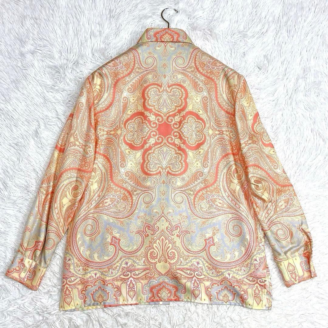 美品★ETRO★エトロ 絹シルク100% ペイズリー柄 長袖シャツ ブラウス サーモンピンク サイズ40_画像8