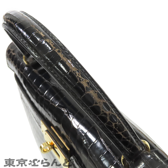 101828904 エルメス ケリー32 〇W刻印 黒 ブラック ゴールド金具 ポロサス 外縫 2WAYハンドバッグ クロコダイル レディース ヴィンテージ_画像5