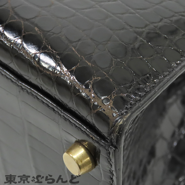 101828904 エルメス ケリー32 〇W刻印 黒 ブラック ゴールド金具 ポロサス 外縫 2WAYハンドバッグ クロコダイル レディース ヴィンテージ_画像6