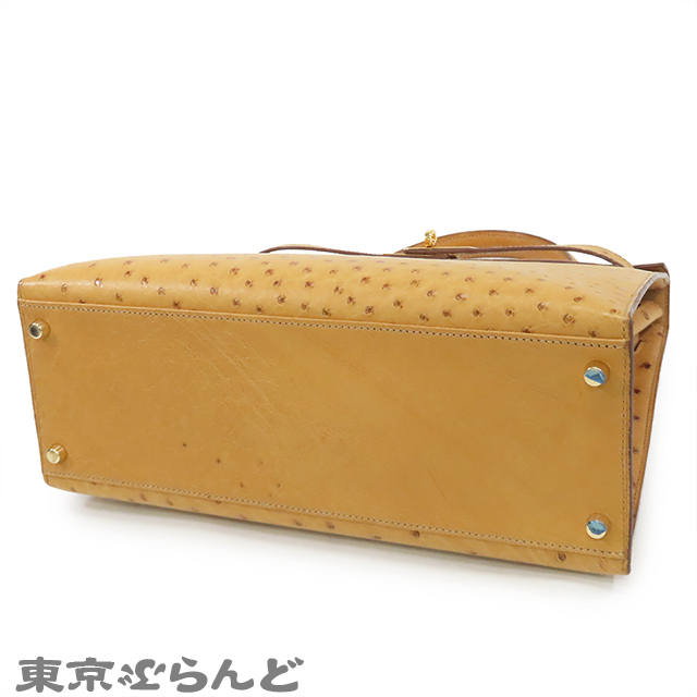 101829882 エルメス ケリー32 □J刻印 チェスナッツ ゴールド金具 オーストリッチ 外縫 2WAYハンドバッグ ショルダーバッグ レディース_画像3